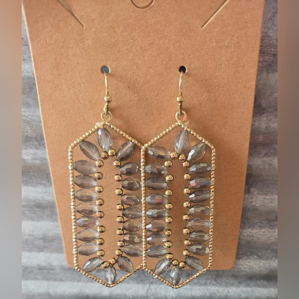 Elegant Gold and Gray Beaded Earrings